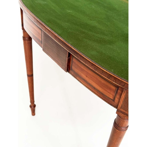 210 - SATINWOOD CARD TABLE, George III period satinwood and rosewood banded with baize lined foldover top ... 