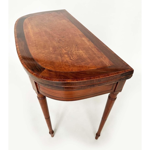 210 - SATINWOOD CARD TABLE, George III period satinwood and rosewood banded with baize lined foldover top ... 