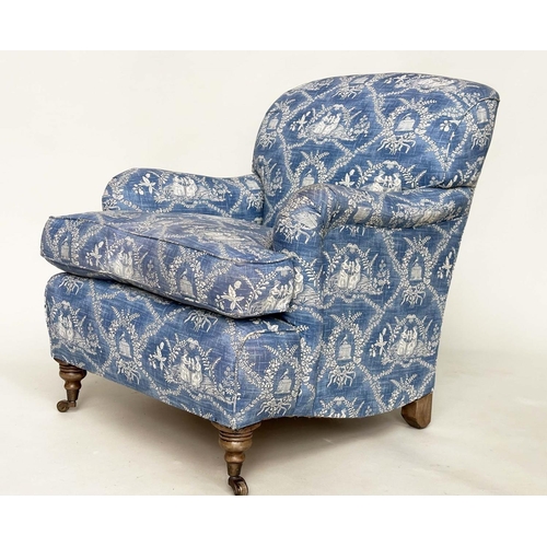 211 - PIERRE FREY ARMCHAIR, Howard style, rounded arms, feather cushion and turned front supports, with Pi... 