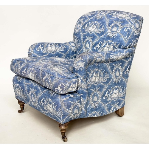 211 - PIERRE FREY ARMCHAIR, Howard style, rounded arms, feather cushion and turned front supports, with Pi... 