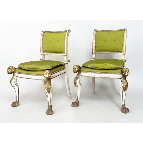 216 - SIDE CHAIRS, a pair, English Country House, early 19th century grey painted and parcel gilt with car... 