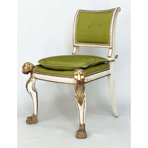 216 - SIDE CHAIRS, a pair, English Country House, early 19th century grey painted and parcel gilt with car... 