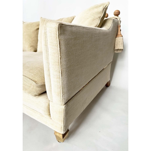 219 - KNOLE SOFA BY DURESTA, neutral Herringbone weave linen upholstered with scatter cushions, drop arms ... 