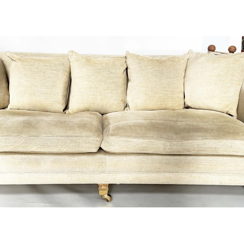 219 - KNOLE SOFA BY DURESTA, neutral Herringbone weave linen upholstered with scatter cushions, drop arms ... 