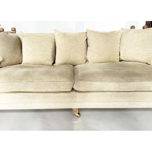 219 - KNOLE SOFA BY DURESTA, neutral Herringbone weave linen upholstered with scatter cushions, drop arms ... 