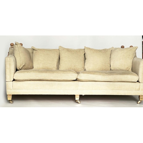 219 - KNOLE SOFA BY DURESTA, neutral Herringbone weave linen upholstered with scatter cushions, drop arms ... 