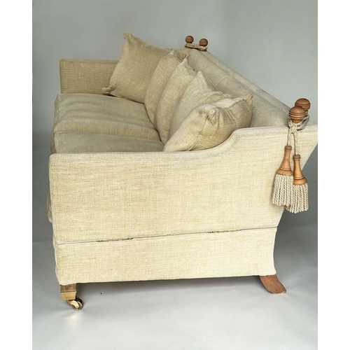 219 - KNOLE SOFA BY DURESTA, neutral Herringbone weave linen upholstered with scatter cushions, drop arms ... 