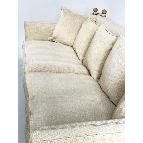 219 - KNOLE SOFA BY DURESTA, neutral Herringbone weave linen upholstered with scatter cushions, drop arms ... 