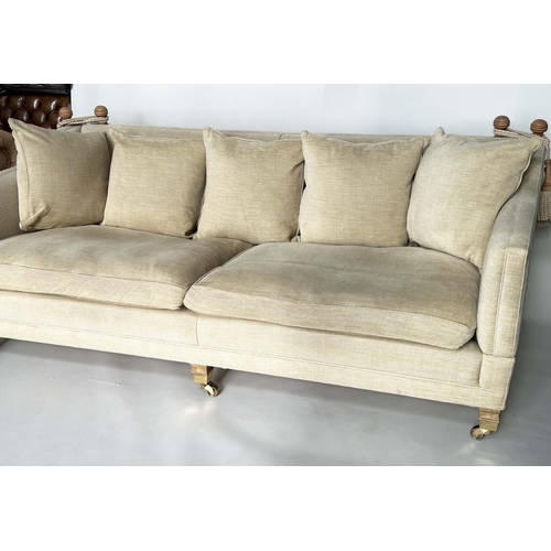 219 - KNOLE SOFA BY DURESTA, neutral Herringbone weave linen upholstered with scatter cushions, drop arms ... 