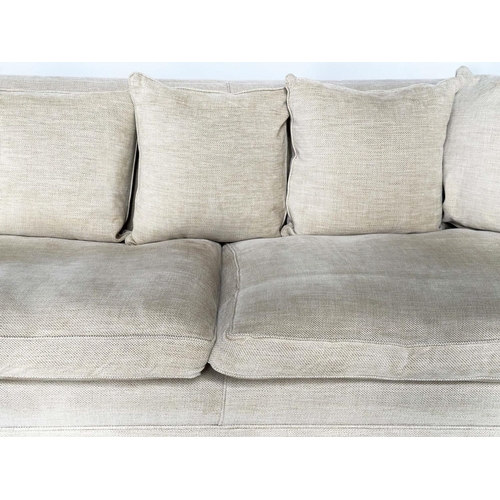 219 - KNOLE SOFA BY DURESTA, neutral Herringbone weave linen upholstered with scatter cushions, drop arms ... 