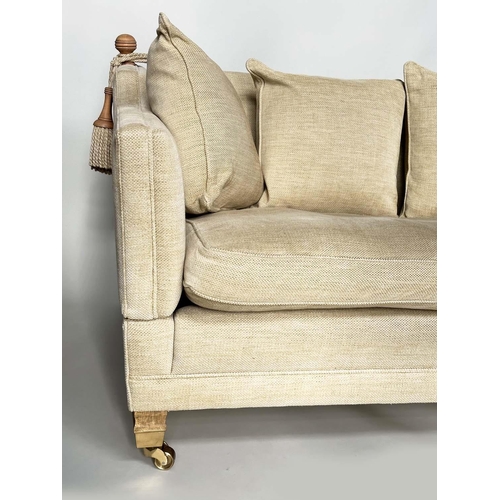 219 - KNOLE SOFA BY DURESTA, neutral Herringbone weave linen upholstered with scatter cushions, drop arms ... 