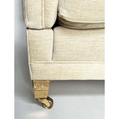 219 - KNOLE SOFA BY DURESTA, neutral Herringbone weave linen upholstered with scatter cushions, drop arms ... 