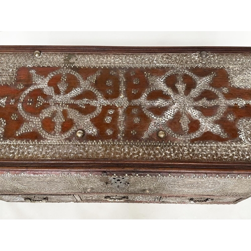 224 - ZANZIBAR CHEST, 19th century Moorish hardwood and allover brass studded with rising lid, candlebox a... 