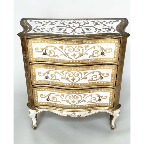 241 - FLORENTINE COMMODE, Italian white painted and parcel gilt of serpentine form with three drawers, 79c... 