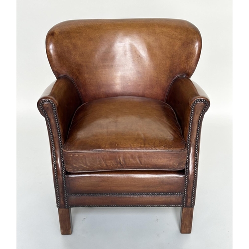 248 - LITTLE PROFESSOR ARMCHAIR, in the manner of Timothy Oulton soft natural mid brown leather upholstery... 