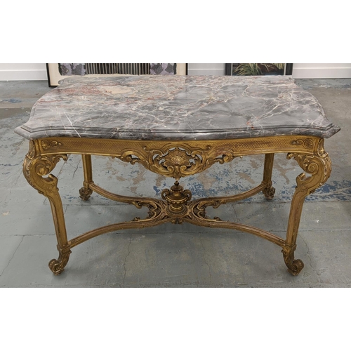 251A - CENTRE TABLE, late 19th century French giltwood  with shaped marble top, 75cm H x 124cm W x 74cm D.