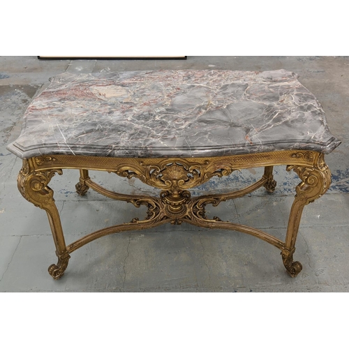 251A - CENTRE TABLE, late 19th century French giltwood  with shaped marble top, 75cm H x 124cm W x 74cm D.