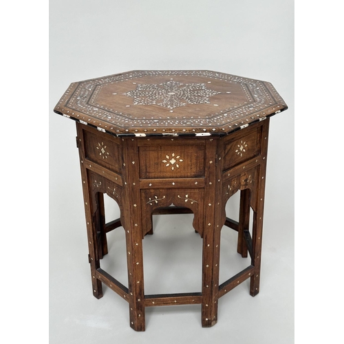 252 - HOSHIARPUR OCCASIONAL TABLE, 19th century North Indian octagonal bone and ebony inset with star cent... 