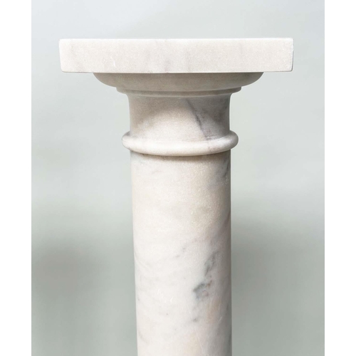 253 - COLUMNS, a pair, Italian alabaster cylindrical with square tops and bases, 20cm W x 102cm H. (2)