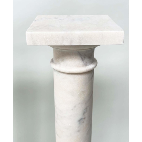 253 - COLUMNS, a pair, Italian alabaster cylindrical with square tops and bases, 20cm W x 102cm H. (2)