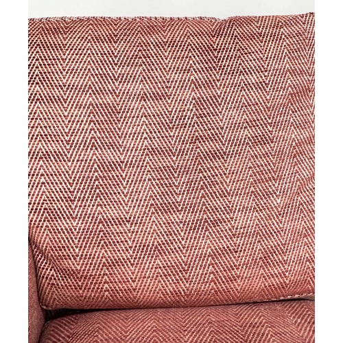 255 - SOFA, two seater, with herringbone weave upholstery and rounded arms, 148cm W.