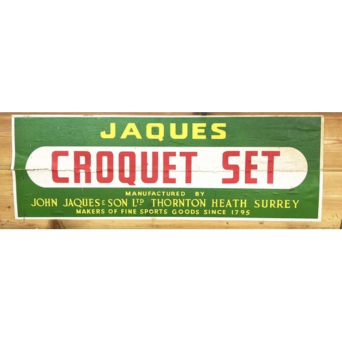 26 - JAQUES CROQUET SET, early/mid 20th century comprising four clubs, balls, hoops, end post etc, in a p... 