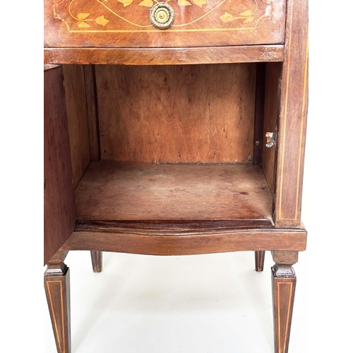 262 - BEDSIDE COMMODINOS, a pair, Italian walnut and foliate satinwood marquetry each with drawer and door... 