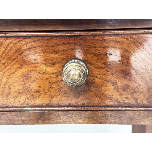 265 - HALL TABLE, George III design burr elm and crossbanded with four frieze drawers, 125cm x 32cm x 76cm... 