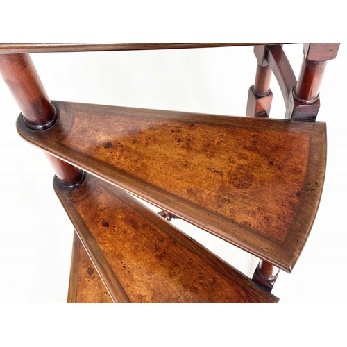 266 - LIBRARY STEPS, Georgian design with four spiral burr walnut inset steps and pole, 158cm H x 46cm W.