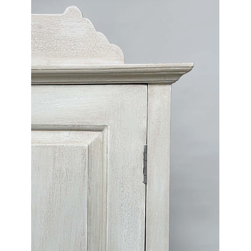 268 - ARMOIRE, French traditionally grey painted with two panelled doors enclosing full hanging space, 204... 