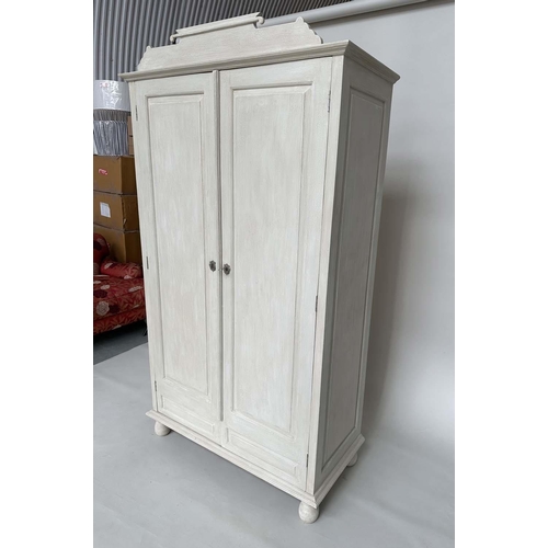 268 - ARMOIRE, French traditionally grey painted with two panelled doors enclosing full hanging space, 204... 