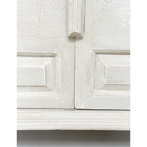 268 - ARMOIRE, French traditionally grey painted with two panelled doors enclosing full hanging space, 204... 