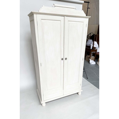 268 - ARMOIRE, French traditionally grey painted with two panelled doors enclosing full hanging space, 204... 