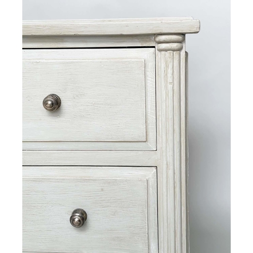 269 - LOW CHEST, Gothic design traditionally grey painted with seven drawers, 140cm W x 43cm D x 79cm H.