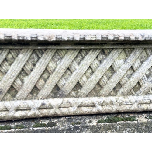 274 - GARDEN PLANTERS/WINDOW BOXES, well weathered reconstituted stone, rectangular with basket work trell... 