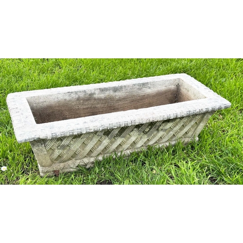 274 - GARDEN PLANTERS/WINDOW BOXES, well weathered reconstituted stone, rectangular with basket work trell... 