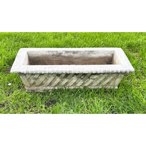 274 - GARDEN PLANTERS/WINDOW BOXES, well weathered reconstituted stone, rectangular with basket work trell... 