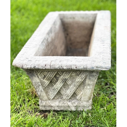 274 - GARDEN PLANTERS/WINDOW BOXES, well weathered reconstituted stone, rectangular with basket work trell... 