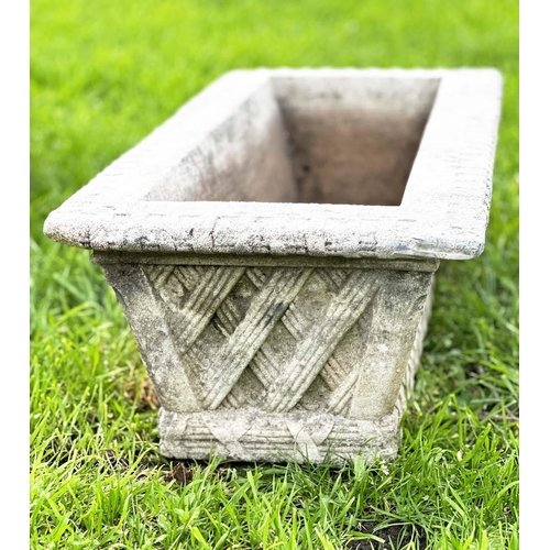 274 - GARDEN PLANTERS/WINDOW BOXES, well weathered reconstituted stone, rectangular with basket work trell... 