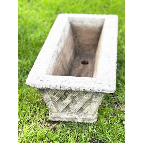 274 - GARDEN PLANTERS/WINDOW BOXES, well weathered reconstituted stone, rectangular with basket work trell... 