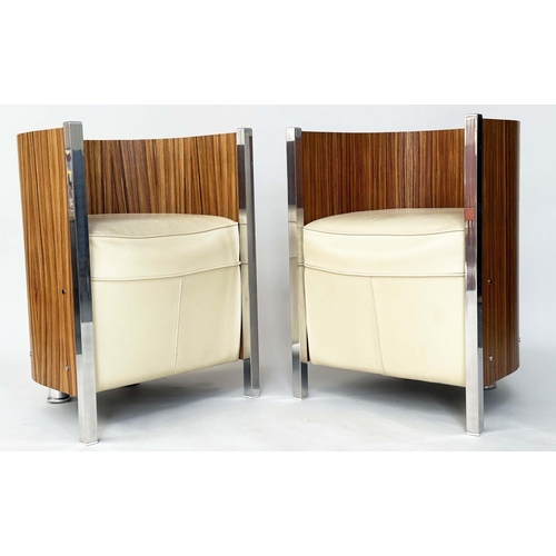 280 - OB&B BRITAIN ARMCHAIRS, a pair, leather upholstery, bentwood and chrome, 58cm W. (2)