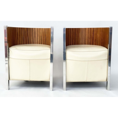 280 - OB&B BRITAIN ARMCHAIRS, a pair, leather upholstery, bentwood and chrome, 58cm W. (2)