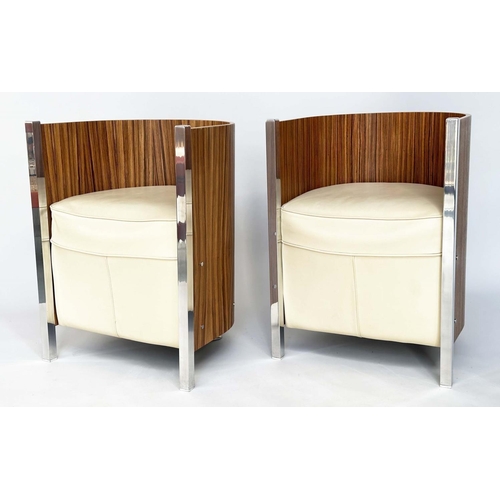 280 - OB&B BRITAIN ARMCHAIRS, a pair, leather upholstery, bentwood and chrome, 58cm W. (2)