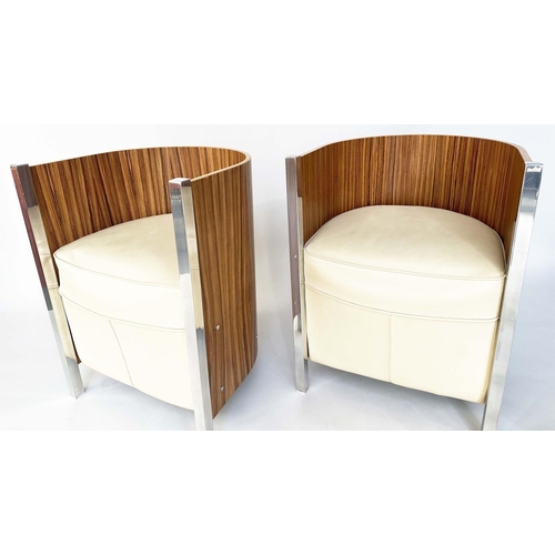 280 - OB&B BRITAIN ARMCHAIRS, a pair, leather upholstery, bentwood and chrome, 58cm W. (2)