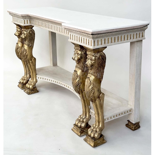 282 - CONSOLE TABLE, Neo Classical form giltwood and gesso-moulded with inverted breakfront marble top, fl... 