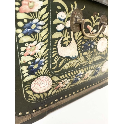 287 - CHINESE EXPORT TRUNK, late 19th century hand painted and studded camphorwood depicting birds and blo... 