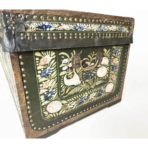 287 - CHINESE EXPORT TRUNK, late 19th century hand painted and studded camphorwood depicting birds and blo... 