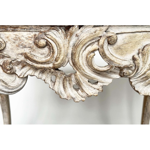 292 - CONSOLE TABLE, 19th century Italian with brèche marble top on carved and pierced C scroll cabriole s... 