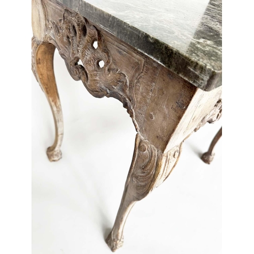 292 - CONSOLE TABLE, 19th century Italian with brèche marble top on carved and pierced C scroll cabriole s... 