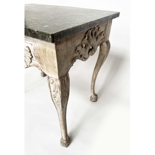 292 - CONSOLE TABLE, 19th century Italian with brèche marble top on carved and pierced C scroll cabriole s... 